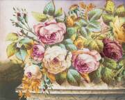 A hand painted floral porcelain plaque, late 19th Century. 26 x 21cm