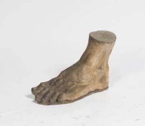 A large classical plaster model of a foot, after the antique. 37cm high, 49cm wide.