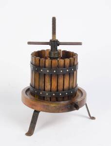 A French oak & iron coopered wine press. 60cm. 