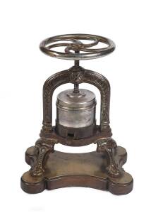 A French bronze and silver metal wine press, late 19th/early 20th Century. 49cm. 