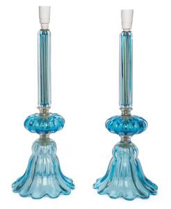 A pair of blue and gold table lamp bases, circa 1960's. 56cm 