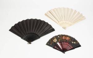 A group of 3 antique fans, including ivory ebony & tortoise shell, 19th Century. 