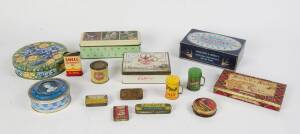 TINS, range of vintage tins, noted Swallow's Centenary Gift Box; Cadbury 1956 Olympic Games tin; biscuits, confectionery etc. Condition varies.