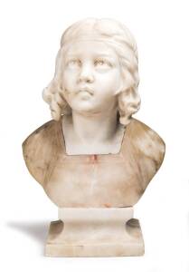 A craved marble bust of a young girl, Italian late 19th Century. 