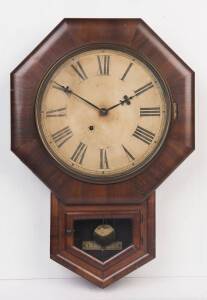 An Ansonia American walnut drop dial wall clock. Dial 39cm diameter.