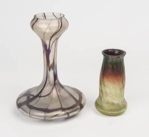 Two Loetz Bohemian Art Nouveau glass vases. Tallest 24cm. 