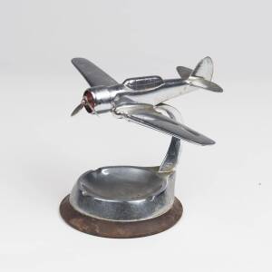 A chrome aeroplane ashtray, circa 1940's, 15cm