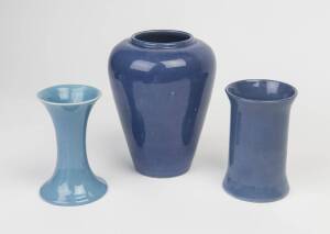 Three blue pottery vases, English, Bendigo & Cornwell's pottery, Circa 1930's. Tallest 22cm