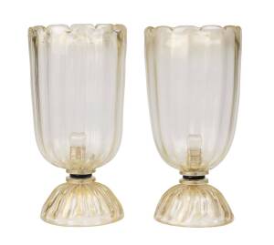 A pair of gold slashed Murano glass lamps. 40cm. 