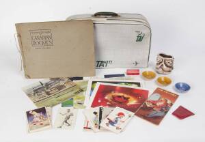 BALANCE OF COLLECTION, noted airline memorabilia in TAI airline bag; 1964 Australian ballet programme; Canadian Rockies view booklets; 1920s postcard signed by boxer Tommy O'Brien.