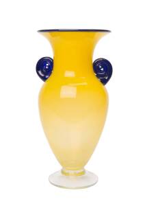 A Richard Morrell yellow art glass vase, signed Morrell to the base. 42cm. 