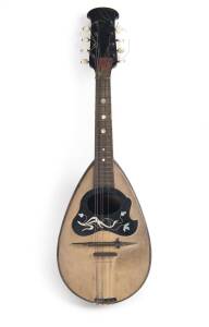 An Italian mandolin with label "Giov. De Meglio & F. Glio" dated 1916, in original leather case. Note that instruments made during the war by this renowned maker are rare. Plus an 8 string banjo mandolin, early 20th Century