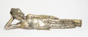 A silver-brass Buddha, 20th Century. 101 x 29cm