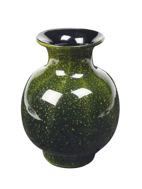 A Japanese Kamei glass gold flecked green vase. 24cm high