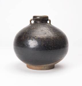 A large Thai iron brown glaze jar, Sawankhalok kilns, 15th-16th Centurywith incised horizontal lines on the shoulder, 17.5cm high. PROVENANCE: An old Armadale private collection  