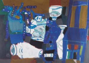 Dang Xuan Hoa (B. 1959, Vietnam), "Blue Chair", signed and dated 1995, gouache on paper, 103.5 x 79cm including frameDang Xuan Hoa is one of the most recognised Vietnamese artists of the late 20th century.