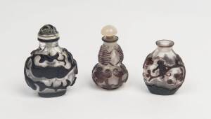 A group of 3 Peking glass snuff bottles. Tallest 7cm