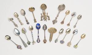 A collection of souvenir spoons & butter knife. Many fine silver and enamel examples. (52 items) 