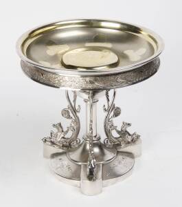 A fine English silver plated centrepiece comport (top loose). 29cm.