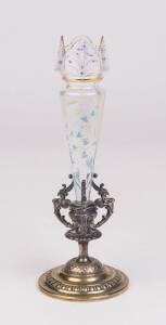 A WMF silvered and gilt metal mounted enameled glass tulip vase. 22 cm high