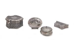 A group of 4 antique silver plated jewellery boxes. 