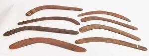 A group of 8 assorted boomerangs, Central Deserts. Average length 62cm