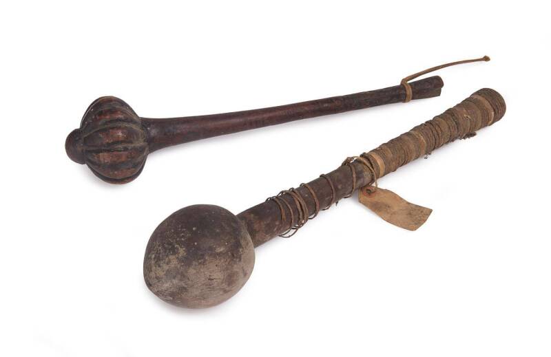 Two Fijian throwing clubs. 40cm & 42cm.