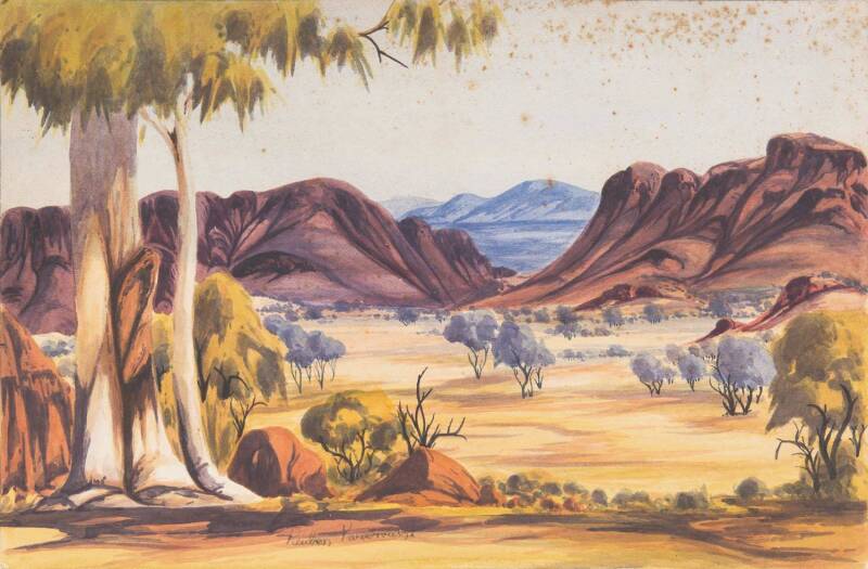 REUBEN PAREROULTJA (1916-1984), Central Australian Landscape, watercolour, 36 x 55 cm