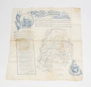 A Boer War silk scarf showing Lord Roberts & Queen Victoria, map & Arthur Sullivan tune, The Absent-minded Beggar. 44 x 46cm. 