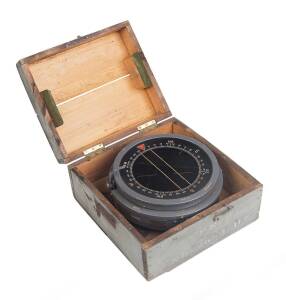 A ships compass (Type P4) in timber case with Admiralty Compass Observatory Examination stamp, 20th February 1930. 18.5cm diameter. 