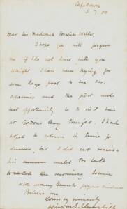 WINSTON CHURCHILL (1874-1965) British Prime Minister 1940-45 & 1951-55, an early hand written letter and signature, dated 3.7.00, Cape town to Sir Frederick Forestier-Walker, the General Officer Commanding Cape Colony. The letter was written when Churchil