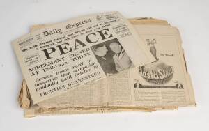 NEWSPAPERS/MAGAZINES: c1853-69 collection, noted WW2 including 30 Sept.1938 "Peace in Our Time"; 4 Sept.1939 declaration of WW2; 7 June 1944 D Day Landings; 11 Aug.1945 Japan Surrender Offer; plus 1853 Sydney Morning Herald; 1969 Moonlanding; 1963 JFK ass