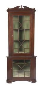 A George III style glazed corner cabinet, late 19th Century. 235cm high, 94cm wide, 50cm deep. 