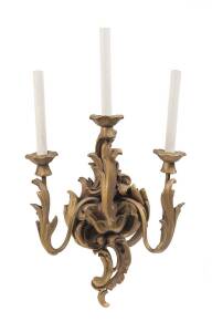 A pair of Italian plaster Baroque style wall sconce lights. 58cm high, 43cm wide. 