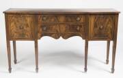 A George III style flame mahogany six leg side board, 20th Century