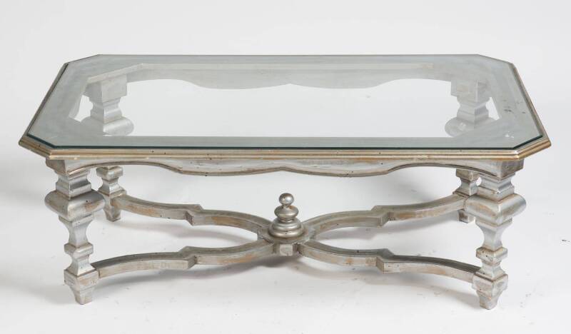 A pair of silvered glass top coffee tables, 20th Century. 46cm high, 126cm wide, 75cm deep