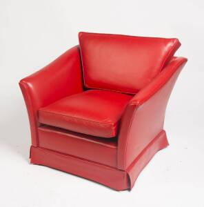 A pair of contemporary red leather arm chairs, in the Memphis style. 