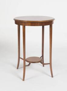 A small circular string inlaid mahogany occasional table, 20th Century. 72cm high, 51cm diameter