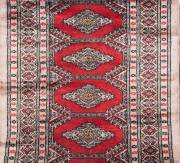 Two hand woven floor runners, green, red & pink. 247cm & 288cm long.  - 2