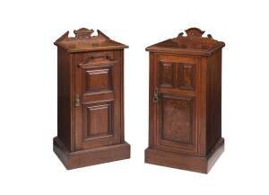 Two late Victorian walnut side cabinets. Tallest 79cm high, 40cm wide, 40cm deep. 