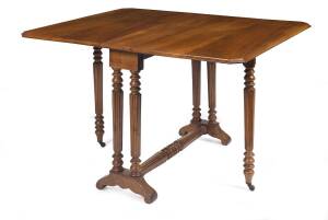 A English walnut drop-side Sutherland table, 19th Century. 72cm high, 11cm wide, 90cm deep.