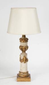 A carved and painted giltwood lamp and shade, 20th Century. 77cm high