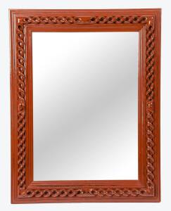 A red painted rectangular barley-corn twist framed wall mirror