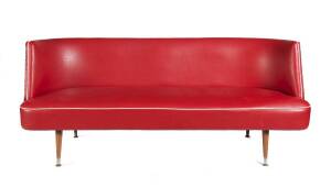 A red & white vinyl 3 piece lounge suite, Circa 1950's. Length of back 180cm.