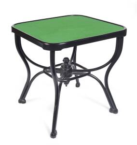 An ebonised bentwood card table by Thonet. 80cm high, 82cm wide, 82cm deep. 