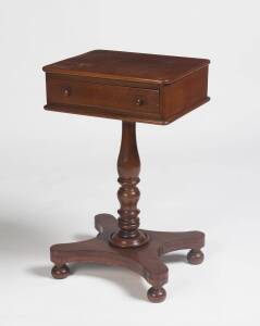 A one drawer mahogany side table, 19th Century. 74cm high, 45cm wide, 38cm deep.