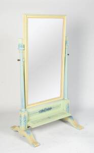 A decorative cheval mirror with painted finish, 20th Century. 150cm high, 90cm wide, 70cm deep