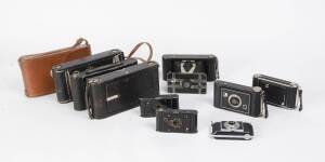 KODAK (Eastman Kodak Co.) (USA): A group of Kodak folding cameras. The group spanning early- to mid 20th century, with Autographic Brownies and Juniors, Jiffy Six-16, Twindar, Vest Pocket etc. (10 cameras)