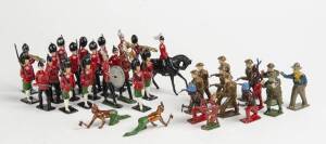 W. BRITAIN lead soldiers including "Queens Guards", Scottish regiment, marching band, WW1 soldiers plus Indians & cowboy. 