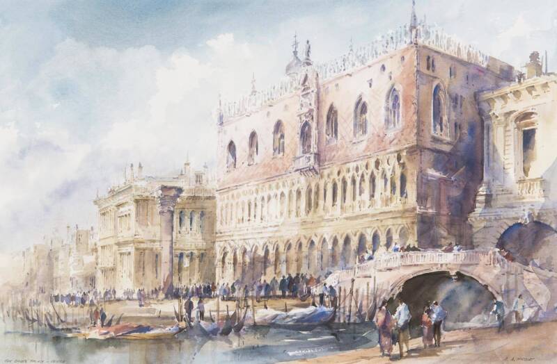 ANTHONY A. PROUT (Born 1946), Doges Palace - Venice, watercolour, signed and title lower right and lower left, 40cm x 61.5cm 